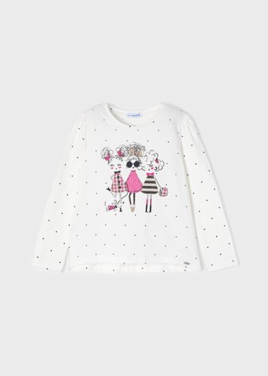 Mayoral L/S T-Shirt Three Girls Style 4032 - Natural/Raspberry