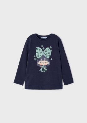 Mayoral L/S T-Shirt with Girl/Bow Print Style 4034 - Navy