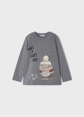 Mayoral L/S T-Shirt with Cosy Bird Style 4035 - Steel