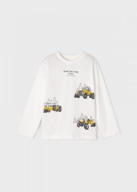 Mayoral L/S T-Shirt Vehicle Print Front & Back Style 4008 -Cream