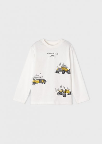 Mayoral L/S T-Shirt Vehicle Print Front & Back Style 4008 -Cream