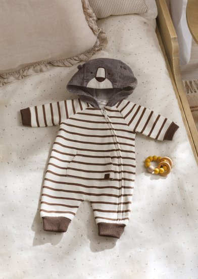 Mayoral Striped Romper with Animal Hood Style 2622 - Chocolate