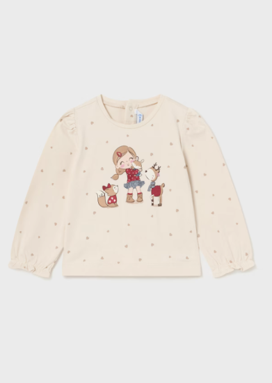 Mayoral Polka Dot L/S T-Shirt with Print Style 2049 - Chickpea