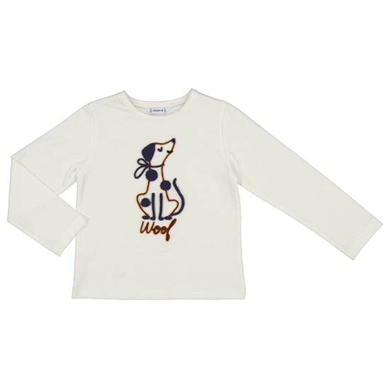 Mayoral L/S T-Shirt with Dog 'Woof' Applique Style 4068 -Natural