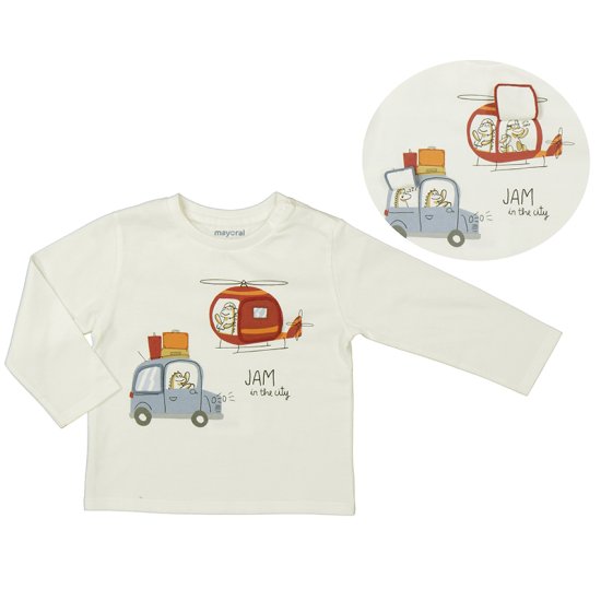 Mayoral L/S T-Shirt with Car &Helicopter Print Style 2038- Cream