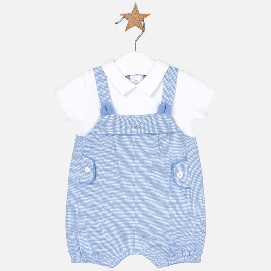 Mayoral Mock Two-Piece Romper Style 1612 - Pale Blue/White