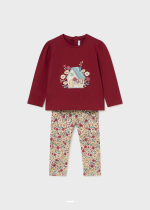 Mayoral Wine Top with House Print and Floral Leggings Style 2714