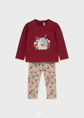 Mayoral Wine Top with House Print and Floral Leggings Style 2714