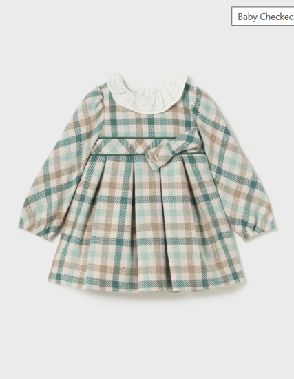 Mayoral Plaid Ruffle Neck Dress Style 2903 - Jade