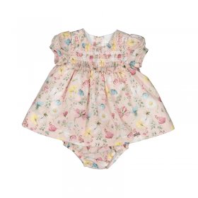 Mayoral Floral Smocked Dress and Nappy Cover Style 1801 - Pink
