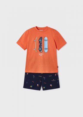 Mayoral Two-Piece T-Shirt/Print Shorts Set Style 3676-Grapefruit