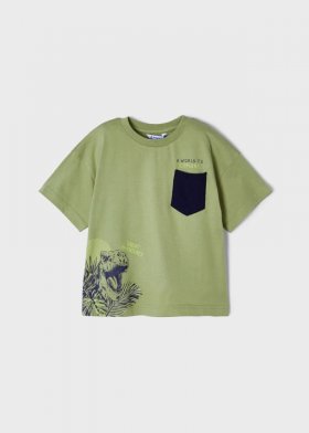 Mayoral S/S T-Shirt Dino Print Contrast Pocket Style 3005 - Kiwi